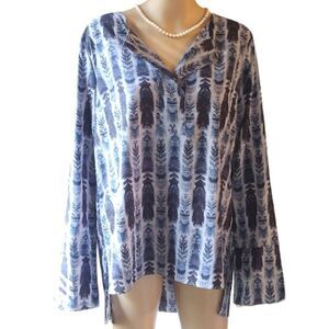BCBGeneration New Women's Size Large Long Sleeve Blue Design Flowy Tunic Top